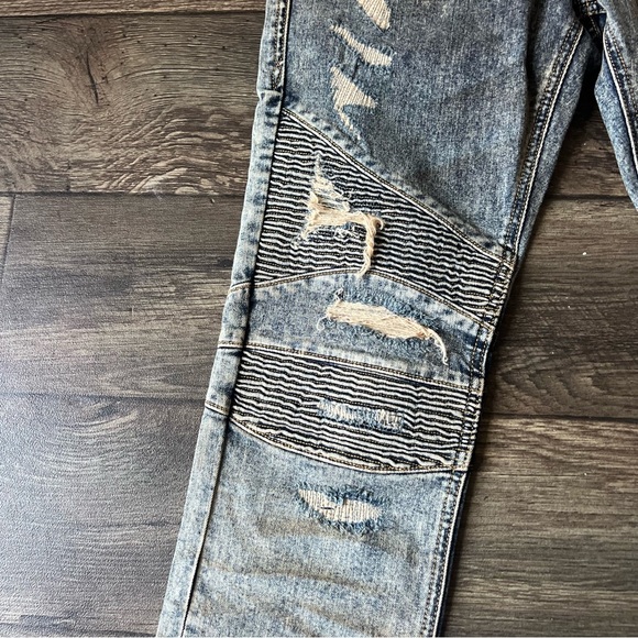 Rock Revival Men's Moto Elliot Distressed Slim Straight Jeans Size 32x32 - Picture 4 of 11